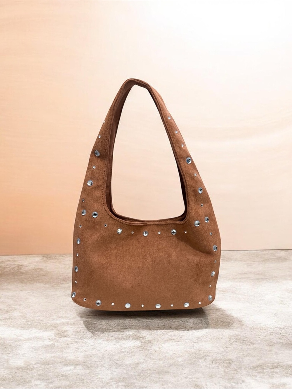 NWOT Stud-Embellished Boho Suede Shoulder Bag in Brown
